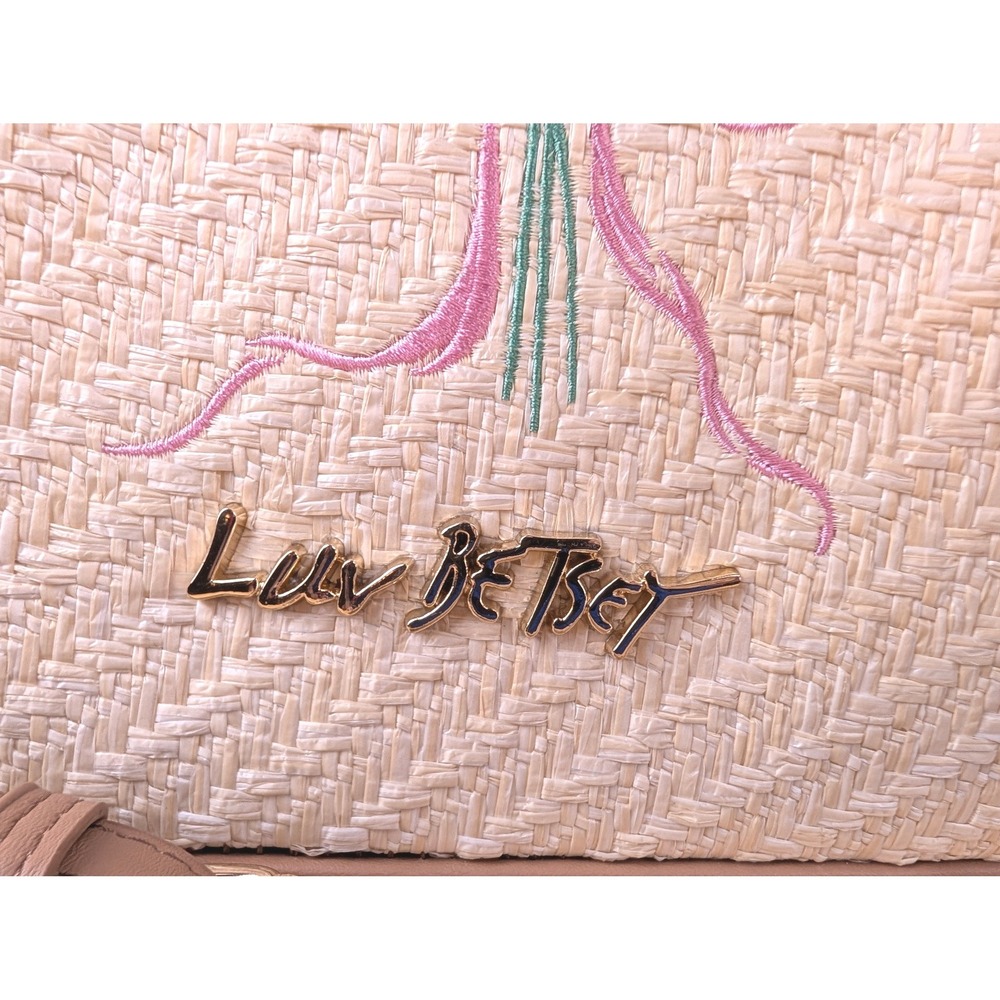 Luv Betsey by Betsey Johnson Straw Strawberry Tote Bag with Teddy Bear Charm NWT - Picture 2 of 12